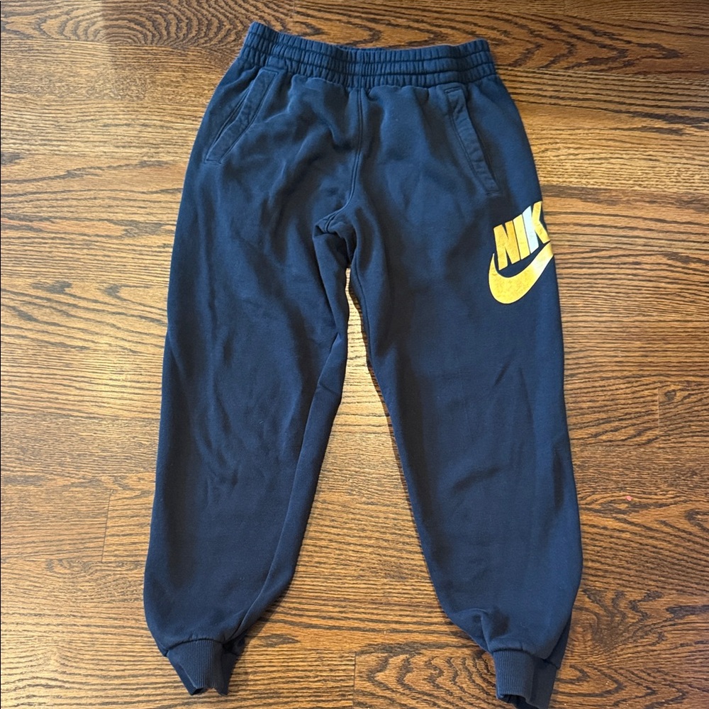 Nike Kids Blue Joggers with Yellow Accent